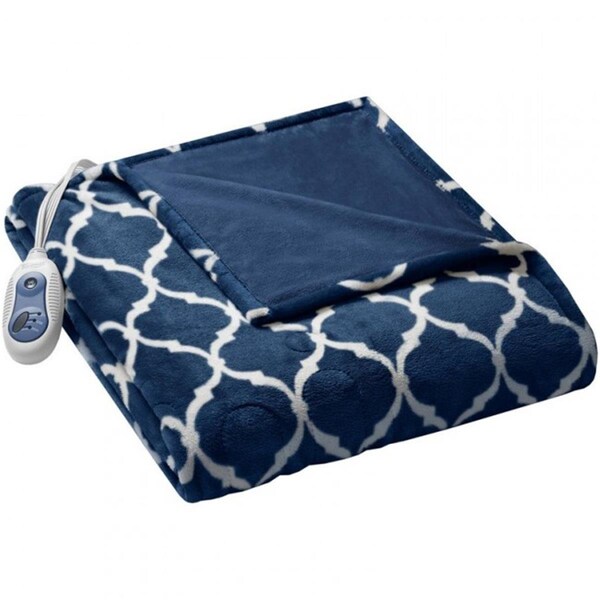 Beautyrest 60 x 70 in. Heated Ogee Throw Dark Blue BR540541 Zoro